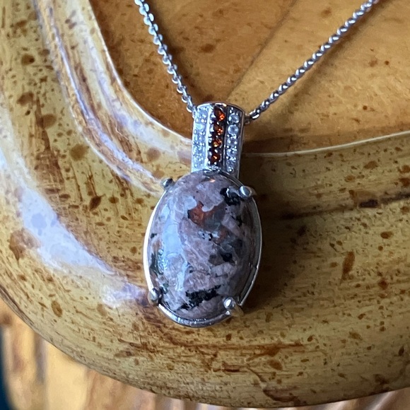 Natural Yooperlite Red Garnet Sterling Silver Necklace - Picture 1 of 10